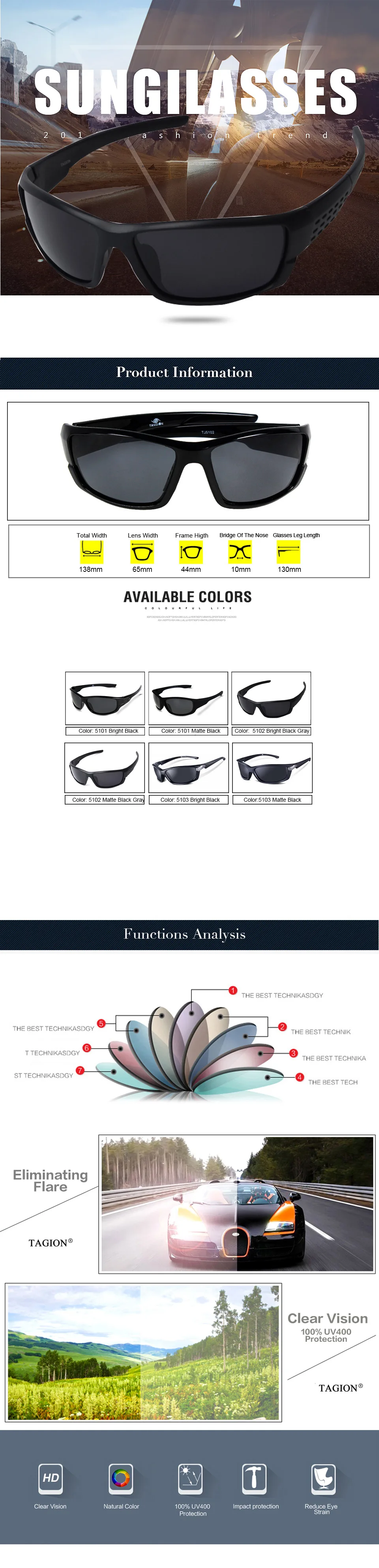 TAGION Black Plastic Polarized Sunglasses Men Outdoor Sports Sun Glasses Fishing Cycling Eyewear Male Designer Goggles UV400