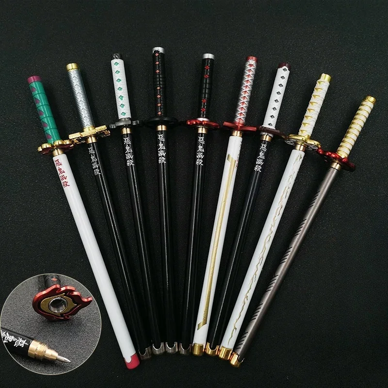 New 17 Styles Japan Anime Demon Slayer Model Gel Pen 0.5mm Black Refill Cosplay Prop Kid Student Gift Slayer Sword