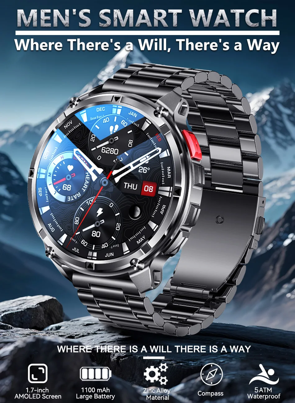 2026 New T-Rex3 Pro 1100mAh Battery Smart Watch GPS path 5ATM Waterproof Sports Run tracker Outdoors Compass Military Smartwatch