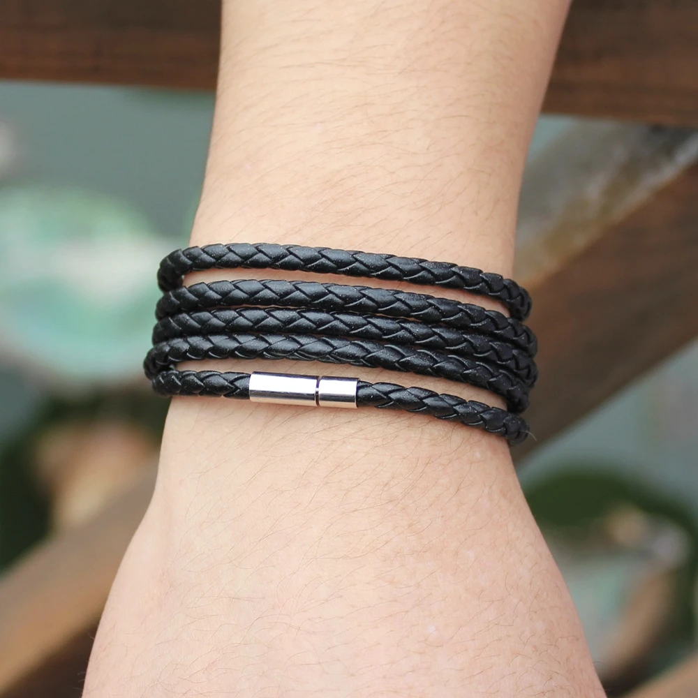 XQNI brand black retro Wrap Long leather bracelet men bangles fashion sproty Chain link male charm bracelet with 5 laps