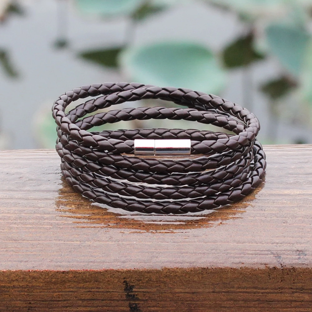 XQNI brand black retro Wrap Long leather bracelet men bangles fashion sproty Chain link male charm bracelet with 5 laps