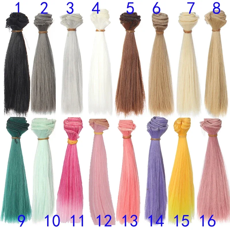 1pcs Wig Refires Bjd Hair 15cm*100CM Black Gold Brown Green Pink Color Straight Wig Hair for 1/3 1/4 BJD Diy
