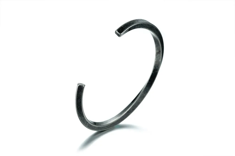 MEN TWISTED C BANGLE WITH SMALL WRIST MOBIUS BRACELET ANTIQUE SILVER COLOR STACKING CUFF BANGLE STAINLESS STEEL UNISEX JEWELRY