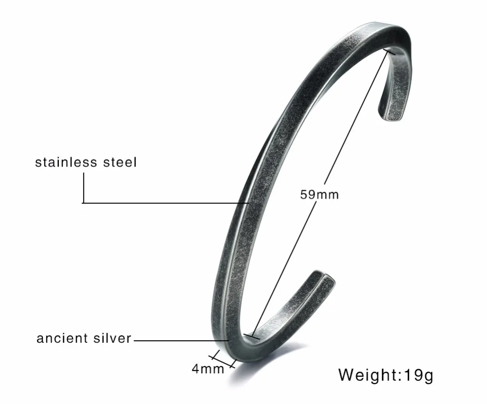 MEN TWISTED C BANGLE WITH SMALL WRIST MOBIUS BRACELET ANTIQUE SILVER COLOR STACKING CUFF BANGLE STAINLESS STEEL UNISEX JEWELRY