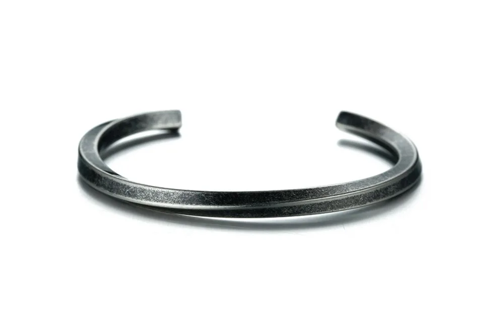 MEN TWISTED C BANGLE WITH SMALL WRIST MOBIUS BRACELET ANTIQUE SILVER COLOR STACKING CUFF BANGLE STAINLESS STEEL UNISEX JEWELRY