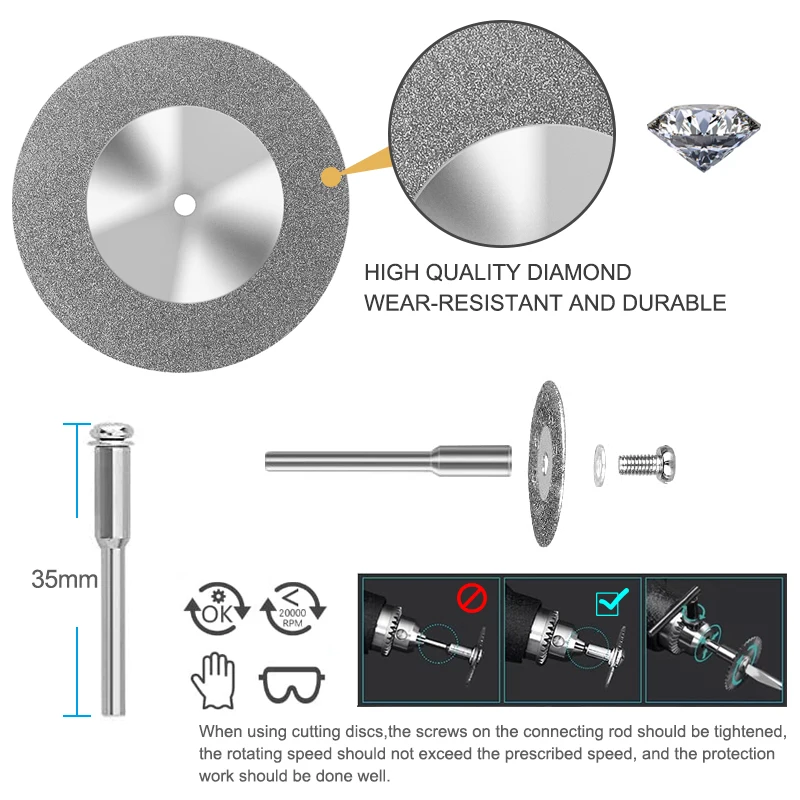 XCAN 10pcs 16-60mm Diamond Saw Blade Mini Diamond Grinding Wheel Circular Saw Blade for Dremel Rotary Tool Mini Cutting Disc