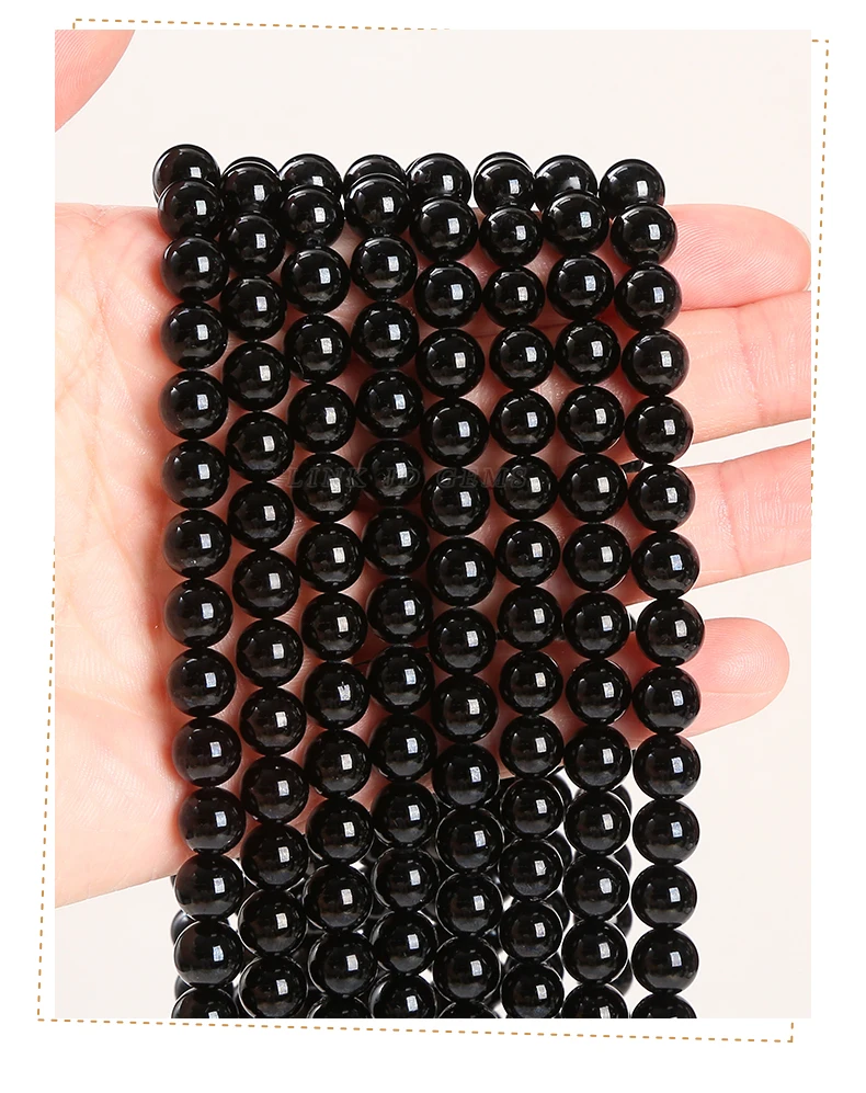 Natural Stone Bead Black Tourmaline Round Loose Spacer Gemstone 4 6 8 10 12mm For Jewelry Making Diy Bracelet Necklace Accessory