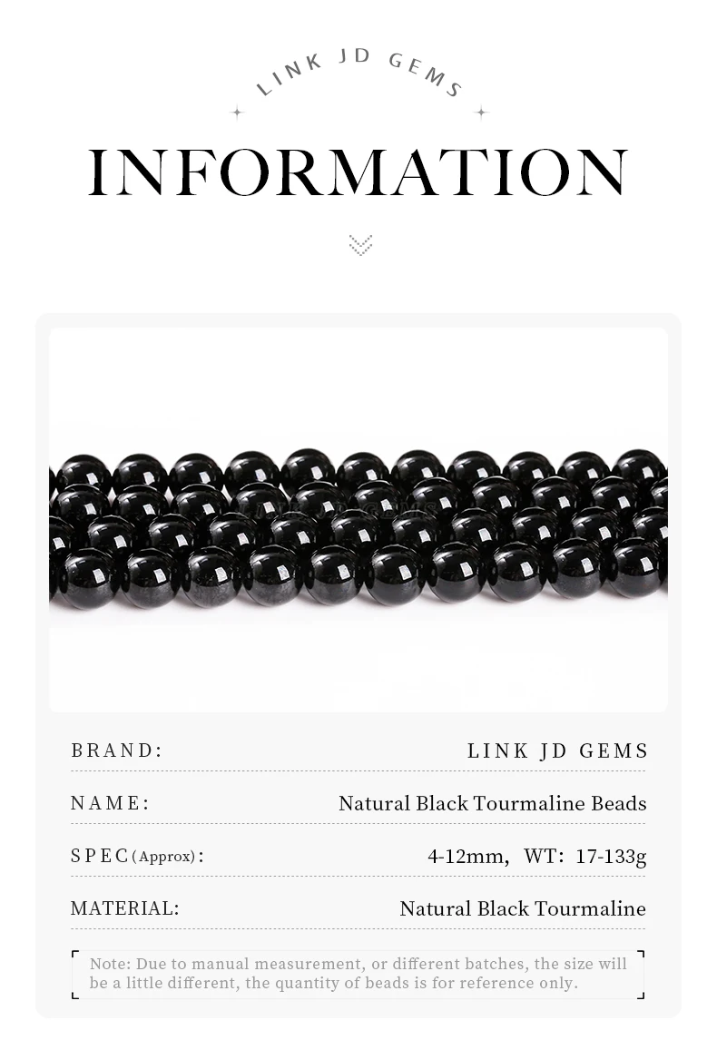 Natural Stone Bead Black Tourmaline Round Loose Spacer Gemstone 4 6 8 10 12mm For Jewelry Making Diy Bracelet Necklace Accessory