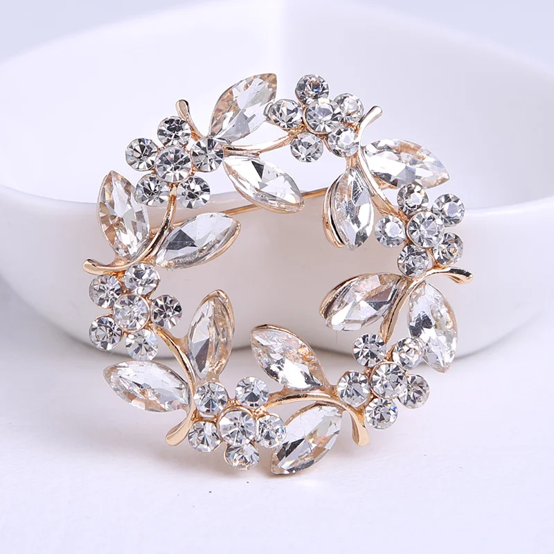 High-end exquisite leaf ring rhinestone brooch corsage collar pin pin jewelry clothing accessories