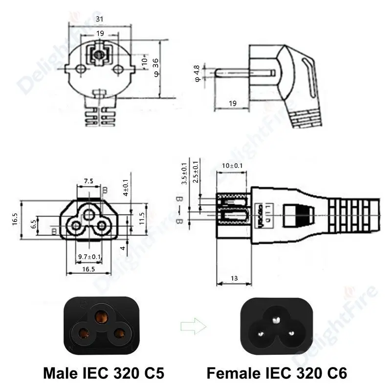 EU Plug Power Cable IEC C5 C13 Power Adapter Extension Cord For Asus Dell HP Notebook TV Monitor PC Computer Printer PC Laptop