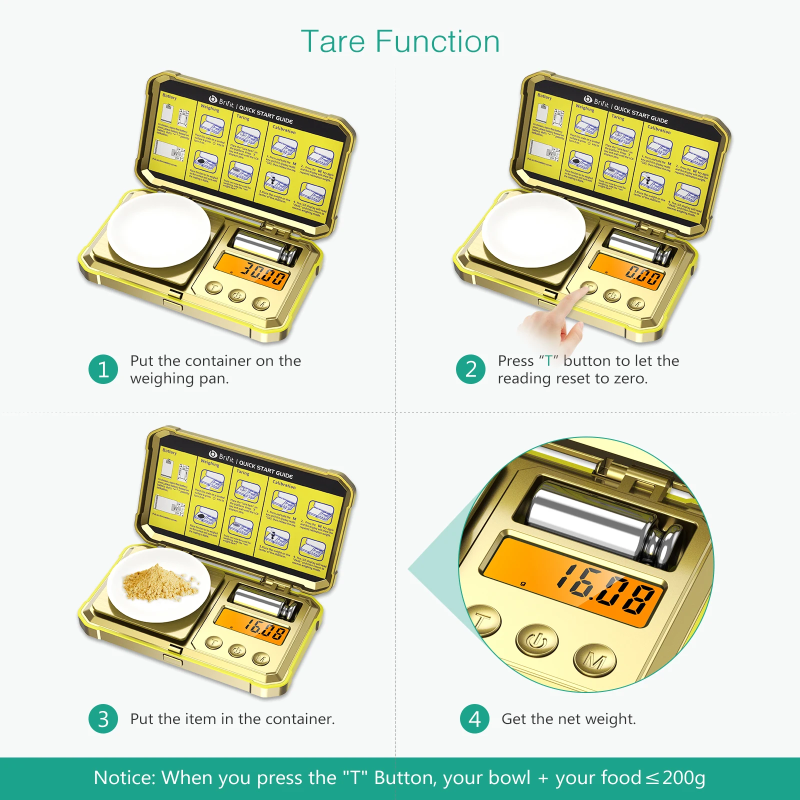 Digital Jewelry Scale 200g 0.01g Pocket Scales with 50g Calibration Weight Electronic Smart Scale for Professional Weighing