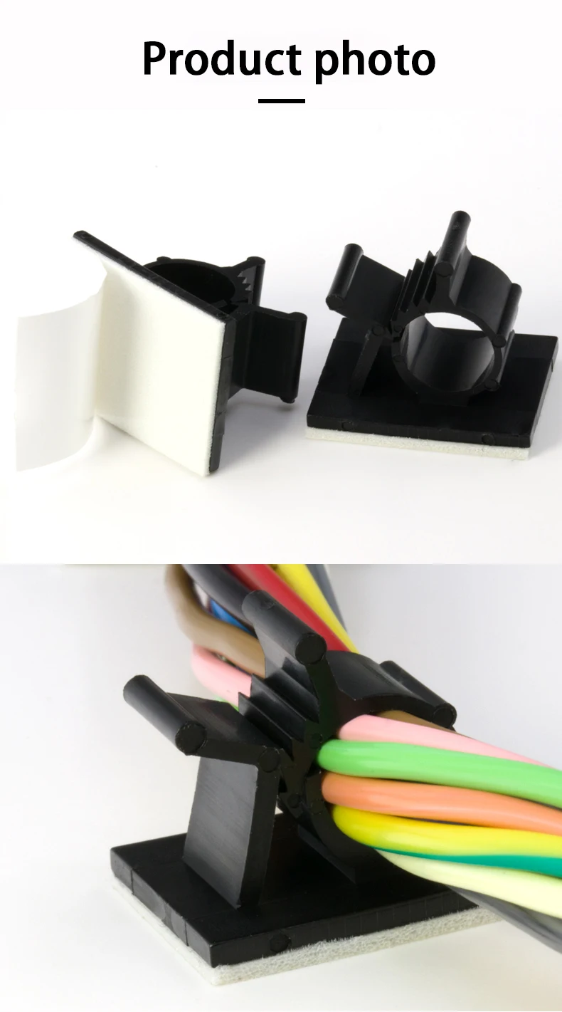 10pcs Cable Organizer Clips Adjustable Ties Mounts Self-Adhesive Wire Clamp Holder Cord Management For Car PC TV Charging Winder