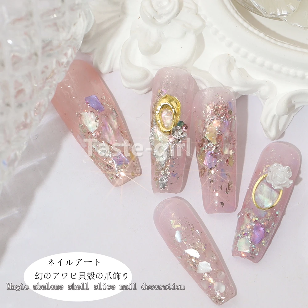 1 Box Natural Nails Abalone Shell Fragments Flakes Glitter 3D Nail Art Decoration Charm Slice Sequins Manicure Supplies Set