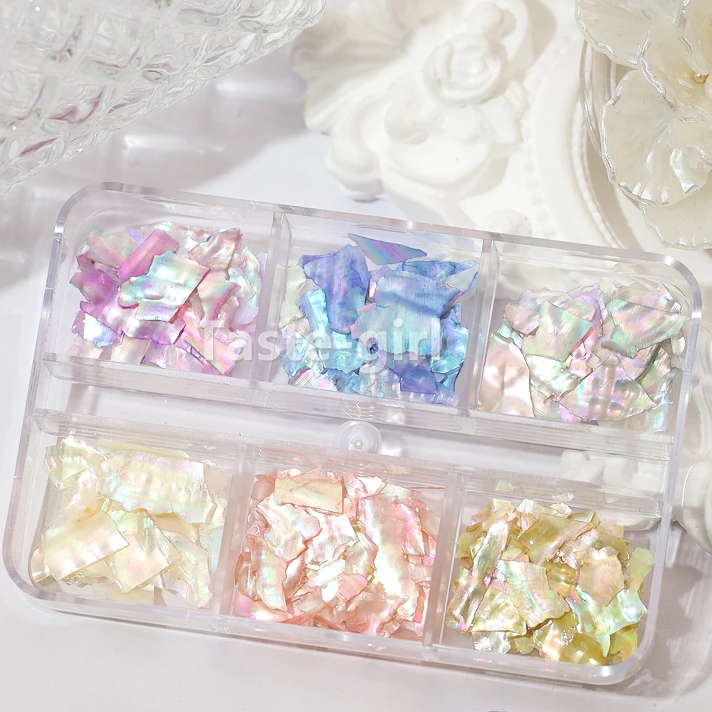 1 Box Natural Nails Abalone Shell Fragments Flakes Glitter 3D Nail Art Decoration Charm Slice Sequins Manicure Supplies Set