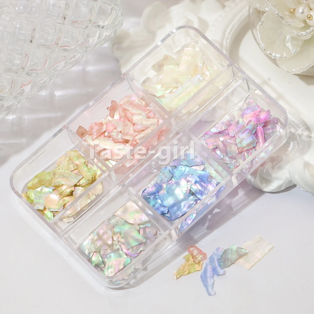 1 Box Natural Nails Abalone Shell Fragments Flakes Glitter 3D Nail Art Decoration Charm Slice Sequins Manicure Supplies Set