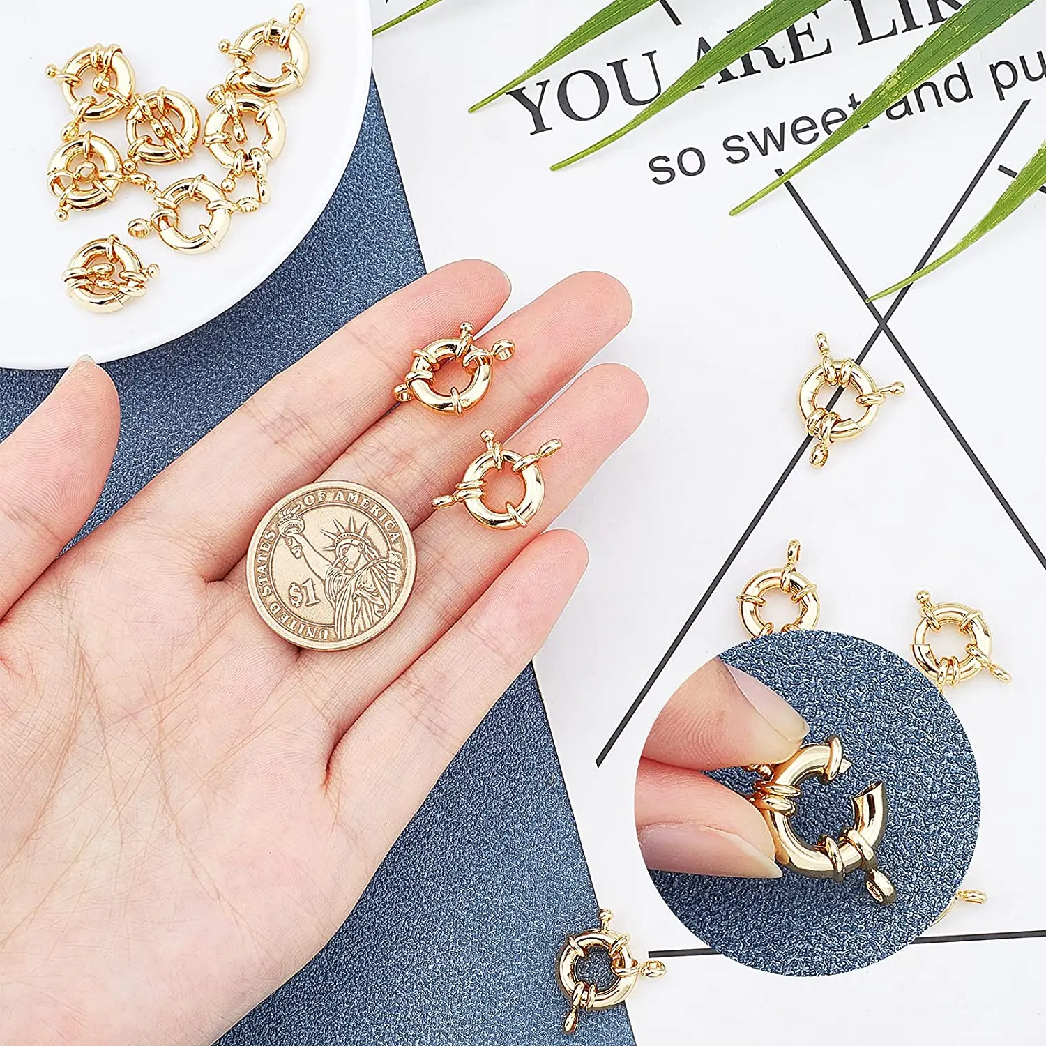 5pcs/lot 11/13/15mm Gold/Silver Color Round spring clasp for jewelry making Copper Sailor Clasp Connector Necklace Accessories