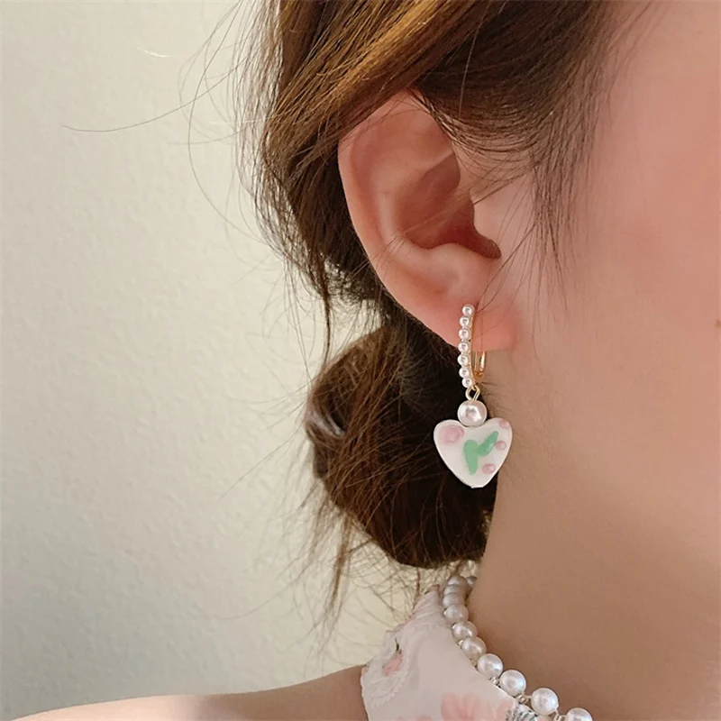 French Light Luxury Pink Tulip Flower Pearl Stud Earrings For Women Korean Zircon Exquisite Earring Party Christmas Jewelry Gift