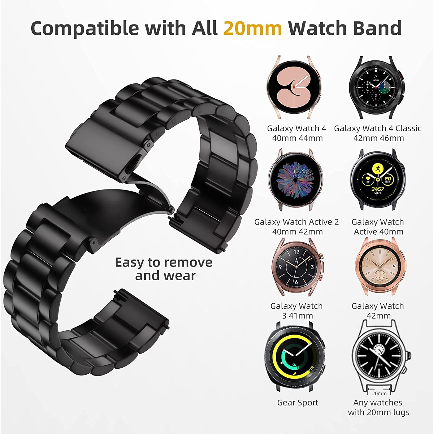 Metal Strap for Samsung Galaxy Watch 7/6/5/4 40mm 44mm Stainless Steel Band Galaxy Watch 6/4 Classic 47mm 43mm 46 42mm/5pro 45mm