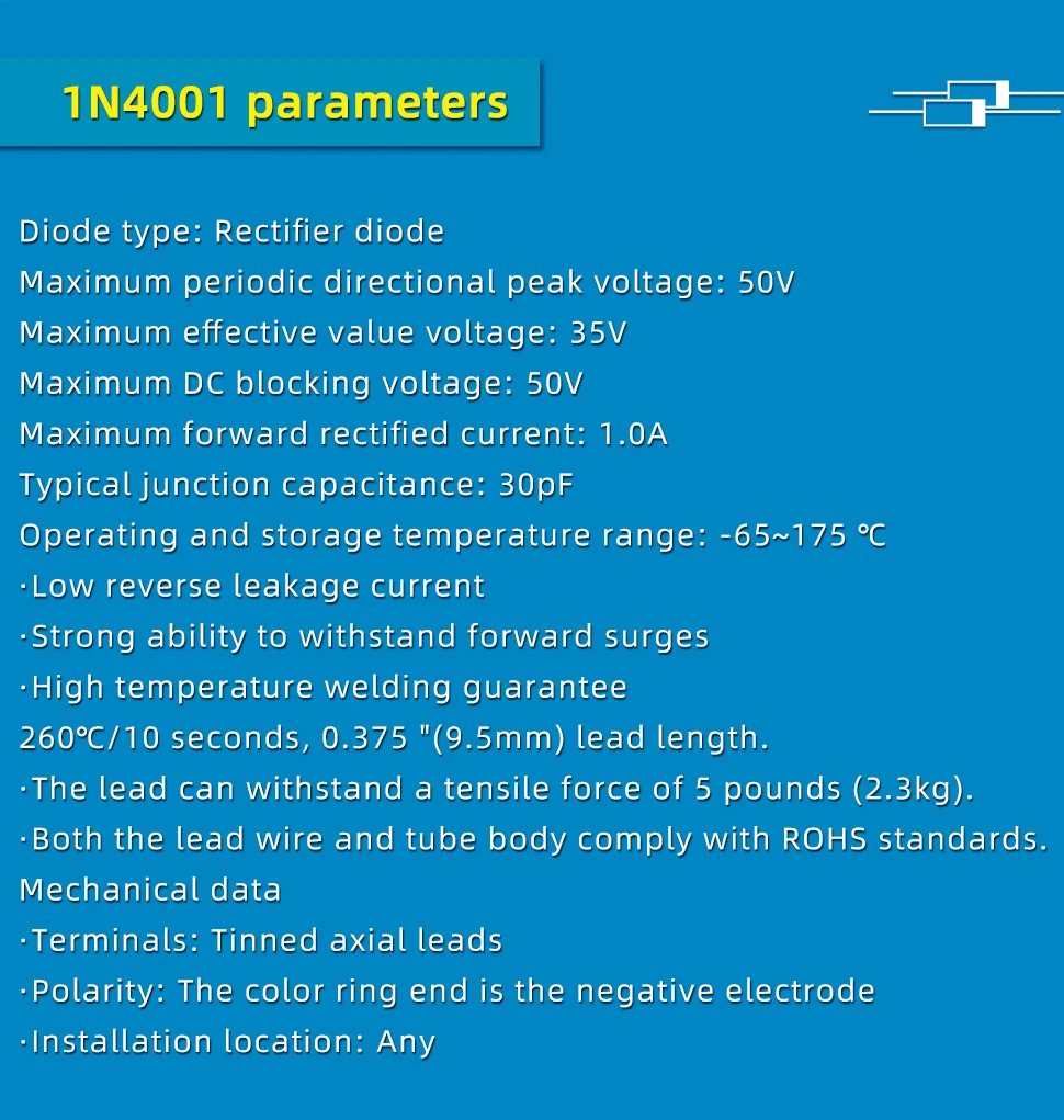 50PCS 1N4001 1N4004 1N4005 1N4007 1N5819 1N5822 1N5824 FR107 FR157 FR207 RL207 SR240 UF4007 BYV26D Shottky Rectifier Diode Kit