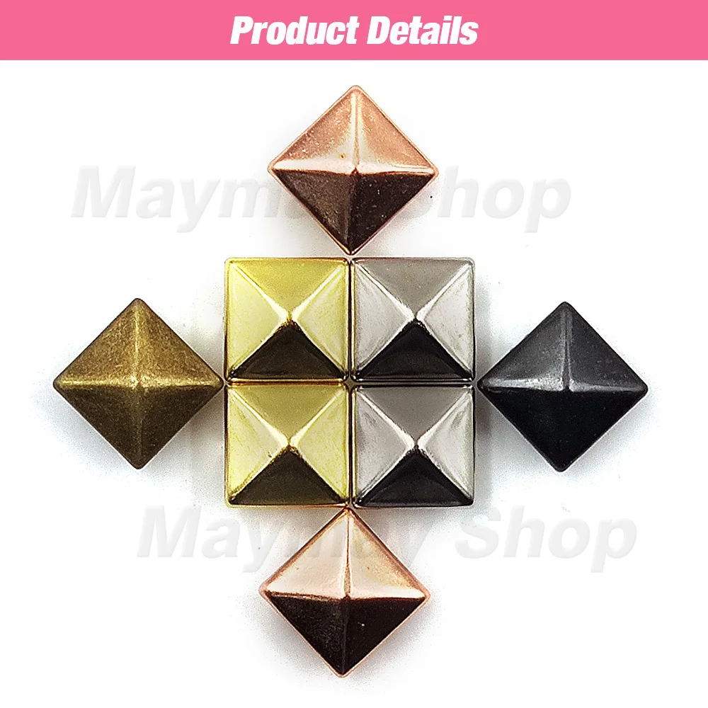 100Pcs 6-12mm Metal Rivets Square Spike Studs Pyramid Rivets For Leathercraft/Clothes/Shoes/Bags/Belt Punk DIY