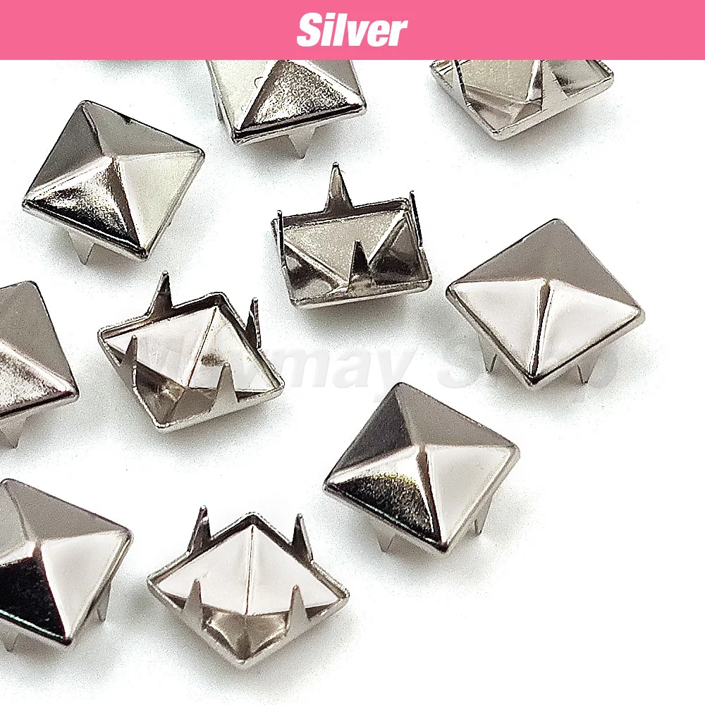100Pcs 6-12mm Metal Rivets Square Spike Studs Pyramid Rivets For Leathercraft/Clothes/Shoes/Bags/Belt Punk DIY