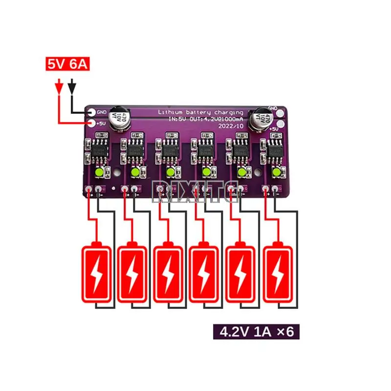 18650 Lithium Battery Charging Module TP4056 5V Input for 4.2V 1A Charger Board 6 Independent Charge Discharge PCB Circuit Board