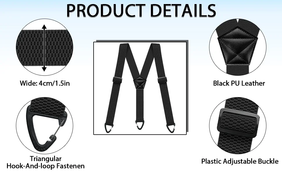 Heavy Duty Suspenders for Men Work Biker Outdoor 3.8cm Wide X-Back with 4 Snap Hook Adjustable Elastic Trouser Braces Strap Belt