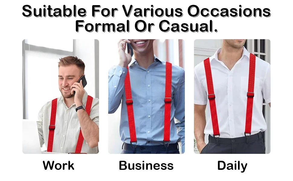 Heavy Duty Suspenders for Men Work Biker Outdoor 3.8cm Wide X-Back with 4 Snap Hook Adjustable Elastic Trouser Braces Strap Belt