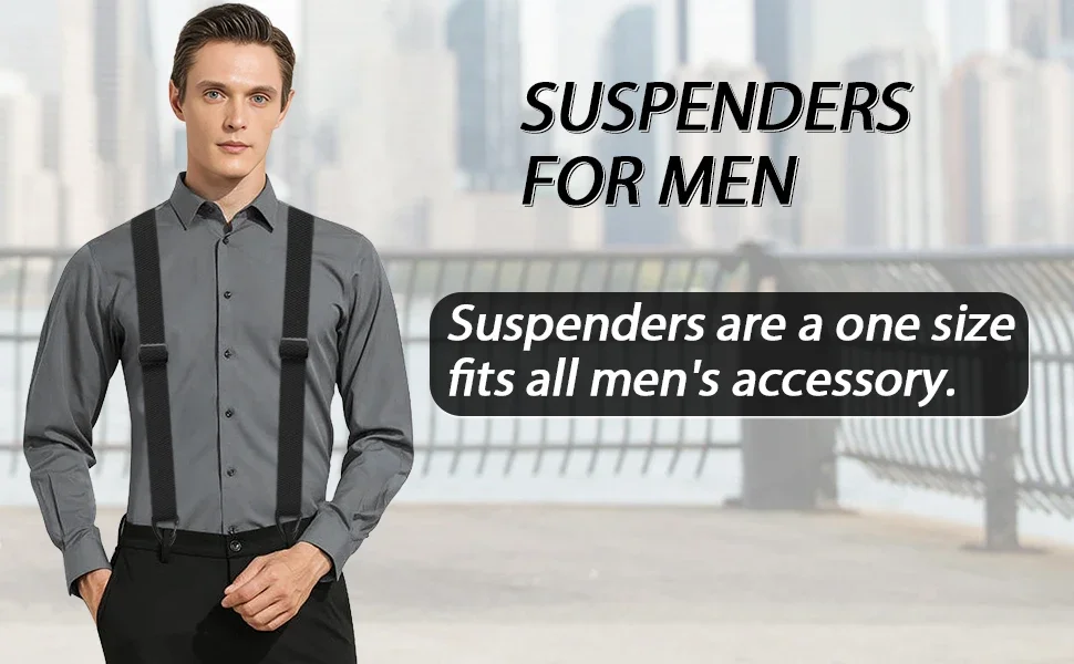 Heavy Duty Suspenders for Men Work Biker Outdoor 3.8cm Wide X-Back with 4 Snap Hook Adjustable Elastic Trouser Braces Strap Belt