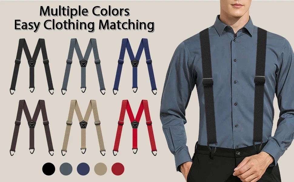 Heavy Duty Suspenders for Men Work Biker Outdoor 3.8cm Wide X-Back with 4 Snap Hook Adjustable Elastic Trouser Braces Strap Belt