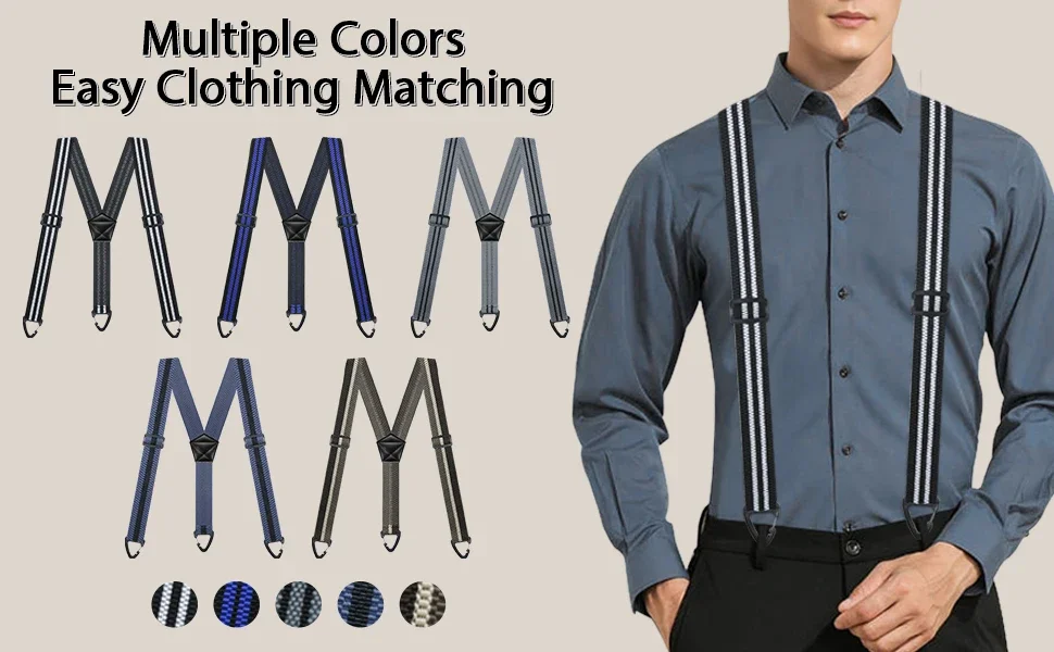 Heavy Duty Suspenders for Men Work Biker Outdoor 3.8cm Wide X-Back with 4 Snap Hook Adjustable Elastic Trouser Braces Strap Belt