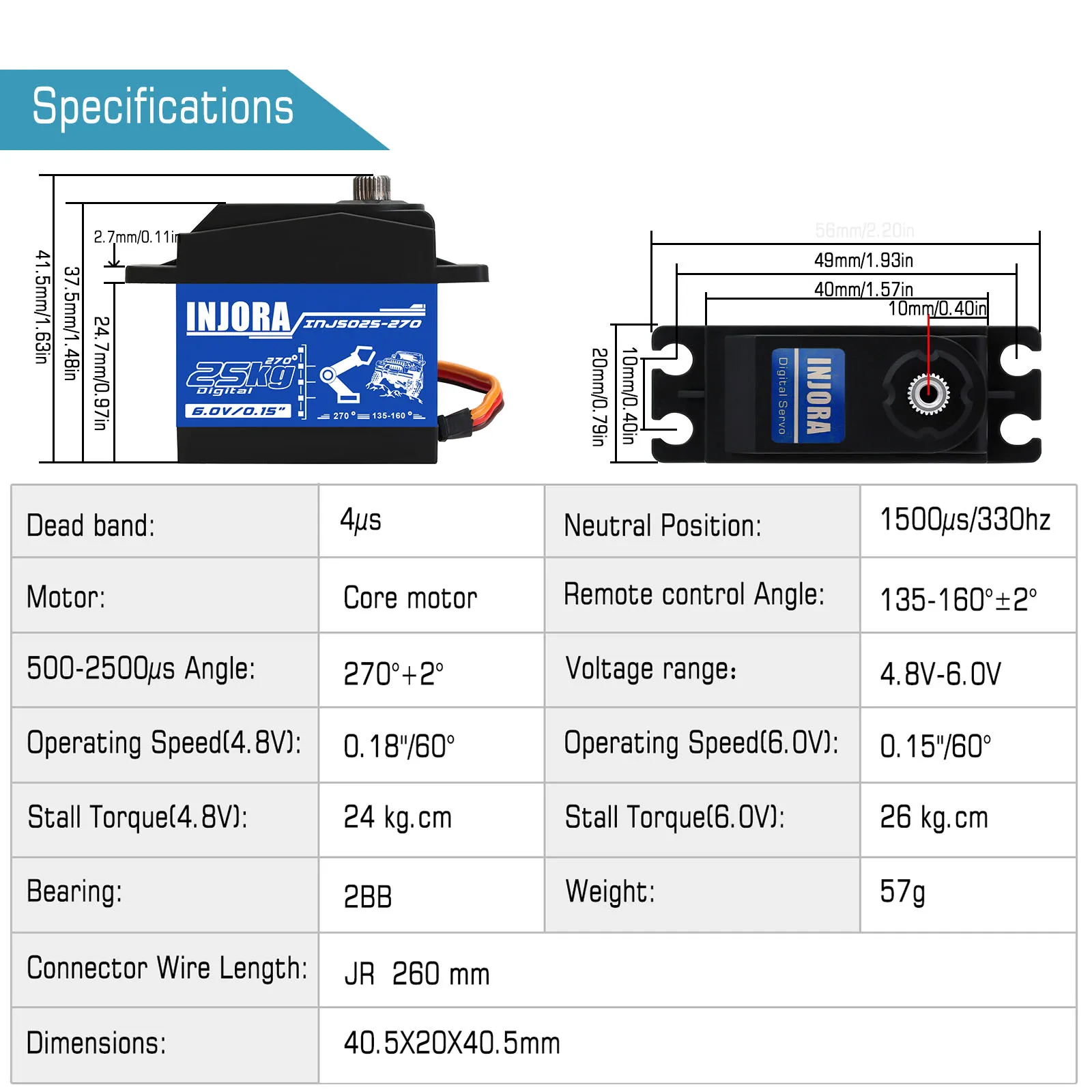 INJORA INJS025 INJS035 Digital Servo 25KG 35KG Large Torque Waterproof Servos for RC Car Crawler SCX10 Truck Robot Upgrade Parts