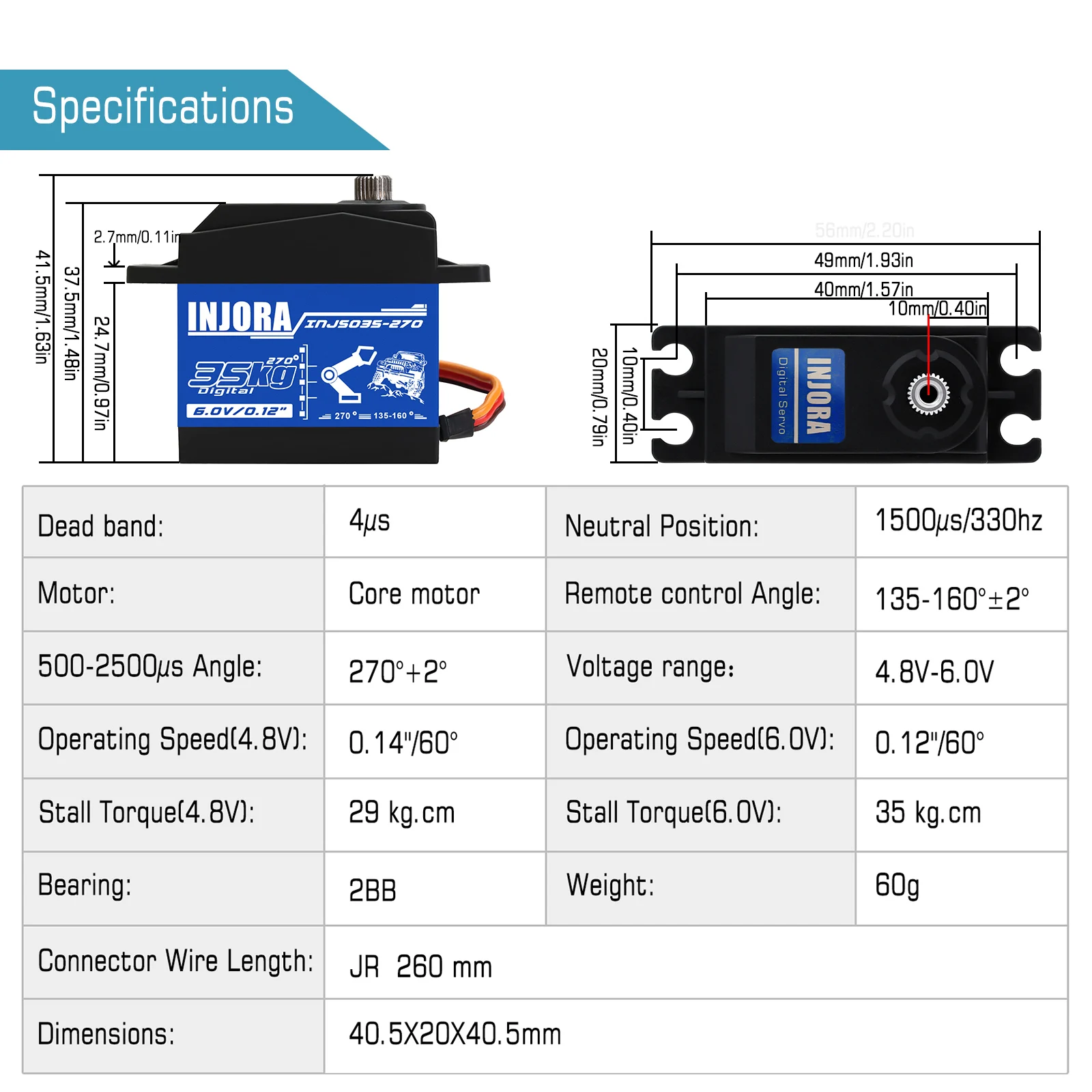 INJORA INJS025 INJS035 Digital Servo 25KG 35KG Large Torque Waterproof Servos for RC Car Crawler SCX10 Truck Robot Upgrade Parts
