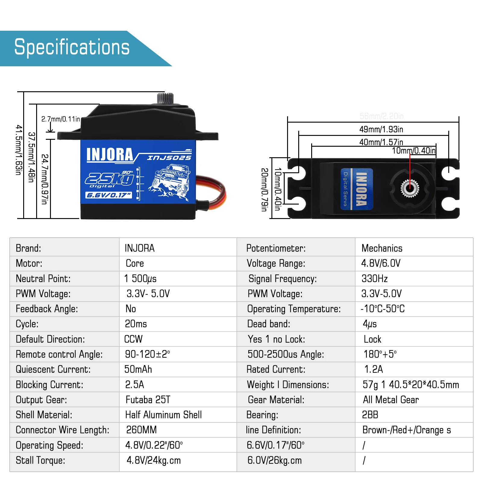 INJORA INJS025 INJS035 Digital Servo 25KG 35KG Large Torque Waterproof Servos for RC Car Crawler SCX10 Truck Robot Upgrade Parts