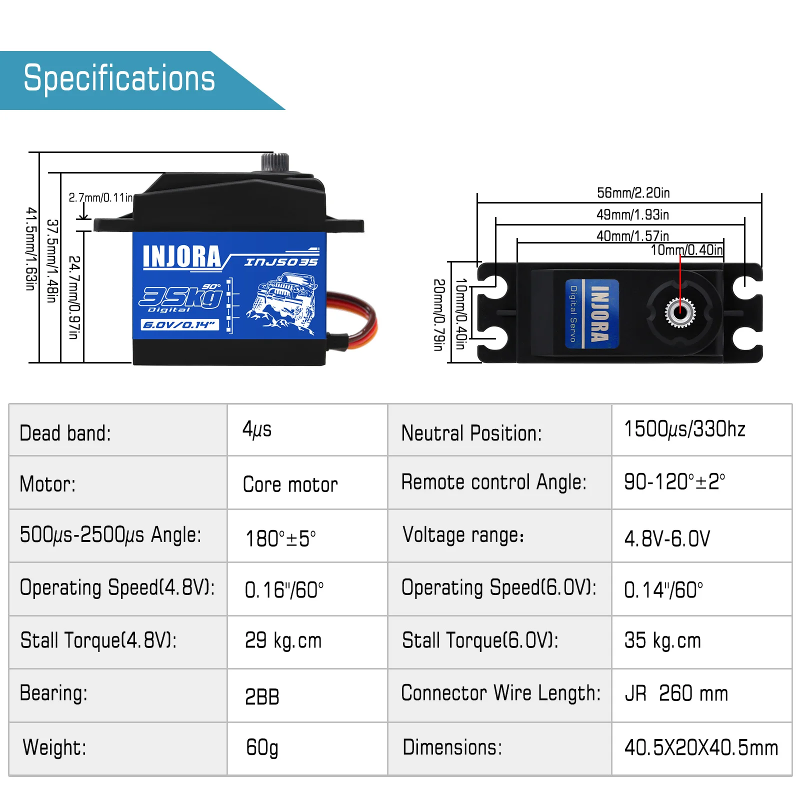 INJORA INJS025 INJS035 Digital Servo 25KG 35KG Large Torque Waterproof Servos for RC Car Crawler SCX10 Truck Robot Upgrade Parts