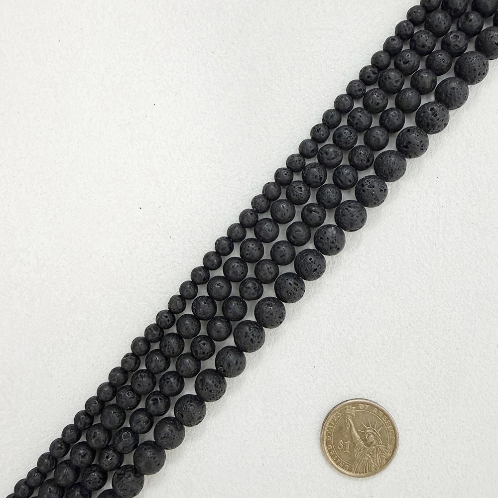 Natural Stone AA Quality Volcano Lava Round Loose Beads 15" Strand 4 6 8 10 12 14MM Pick Size For Jewelry Making