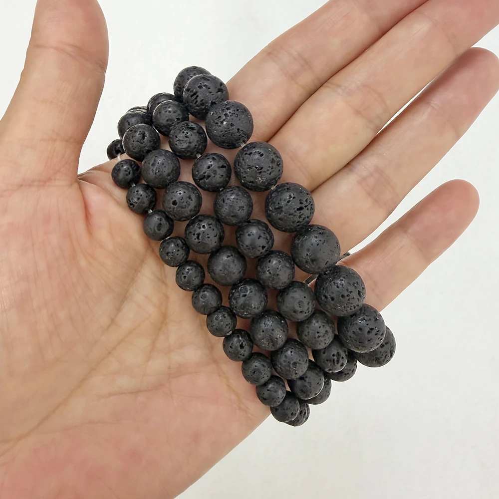 Natural Stone AA Quality Volcano Lava Round Loose Beads 15" Strand 4 6 8 10 12 14MM Pick Size For Jewelry Making