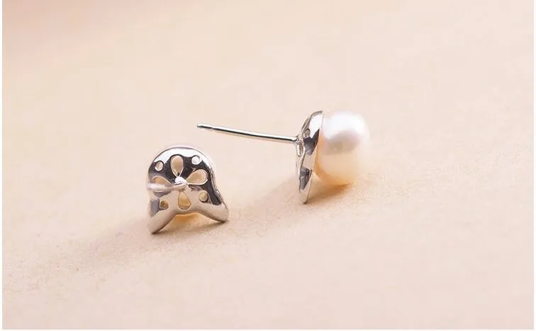 Creative Simple Craft Cute Animal 925 Sterling Silver Jewelry Small Cat Hollow Pierced Pearl Female Earrings E064