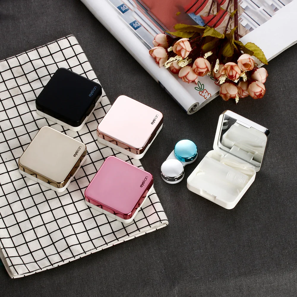 1PC contact lens case square travel portable solid color lens cover container holder storage soaking box fashion accessories