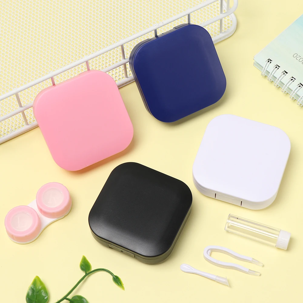 1PC contact lens case square travel portable solid color lens cover container holder storage soaking box fashion accessories