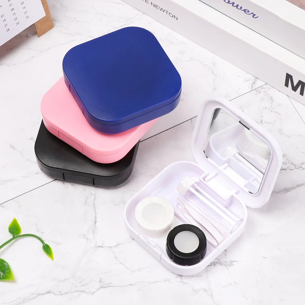 1PC contact lens case square travel portable solid color lens cover container holder storage soaking box fashion accessories