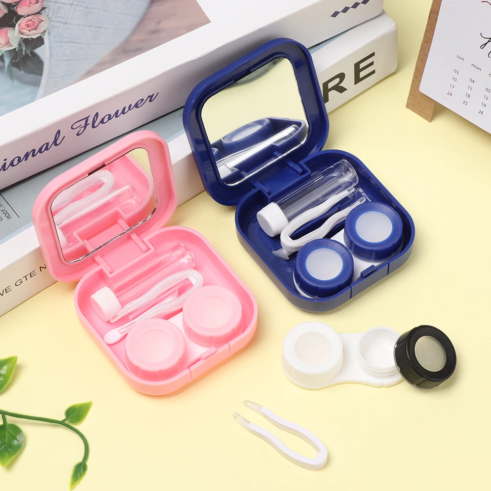 1PC contact lens case square travel portable solid color lens cover container holder storage soaking box fashion accessories