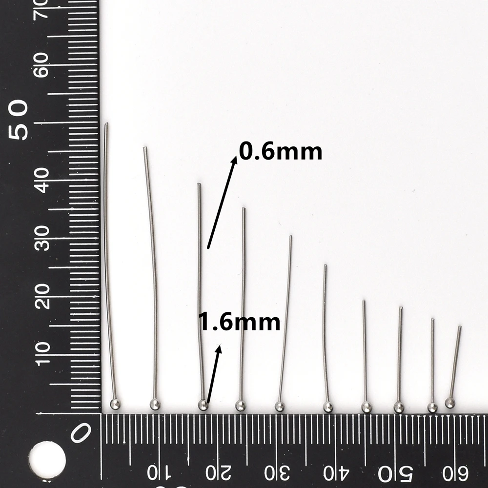 100 Pcs/Lot 15-50mm Stainless Steel Ball Head Pins Diy Handmade Jewelry Earrings Making Headpins Findings Accessories