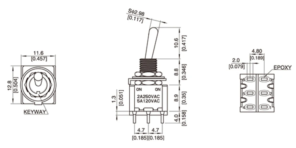 2Pcs 6mm Switches Miniature Toggle Switch Single Pole Double Throw Mini Waterproof Cap Micro Electronic Gadgets ON-OFF-ON 6A