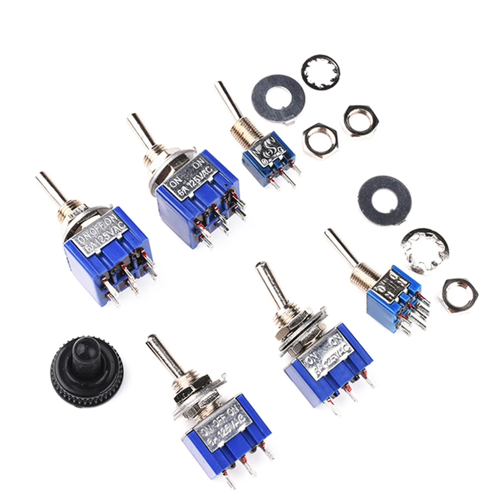 2Pcs 6mm Switches Miniature Toggle Switch Single Pole Double Throw Mini Waterproof Cap Micro Electronic Gadgets ON-OFF-ON 6A