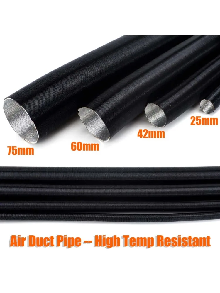 25mm 42mm 60mm 75mm Diameter 100-500cm Length Air Diesel Parking Heater Duct Pipe Tube Hose For Car Camper Caravan High Temp
