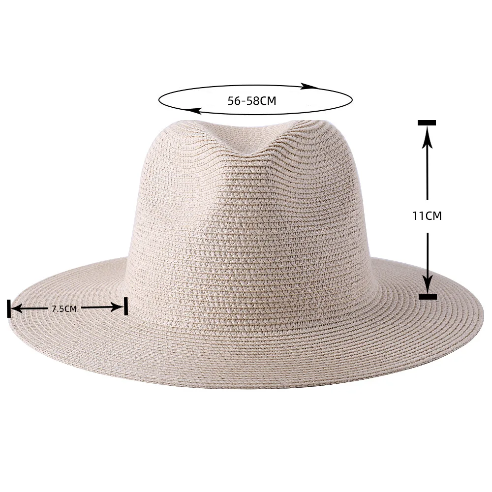 56-58-59-60CM New Natural Panama Soft Shaped Straw Hat Summer Women/Men Wide Brim Beach Sun Cap UV Protection Fedora Hat