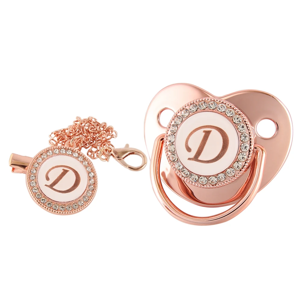 26 Letters Baby Pacifier Clip Rose Gold Bling Pacifiers Holder Silicone Soother Nipple Dummy Baby Shower Gifts