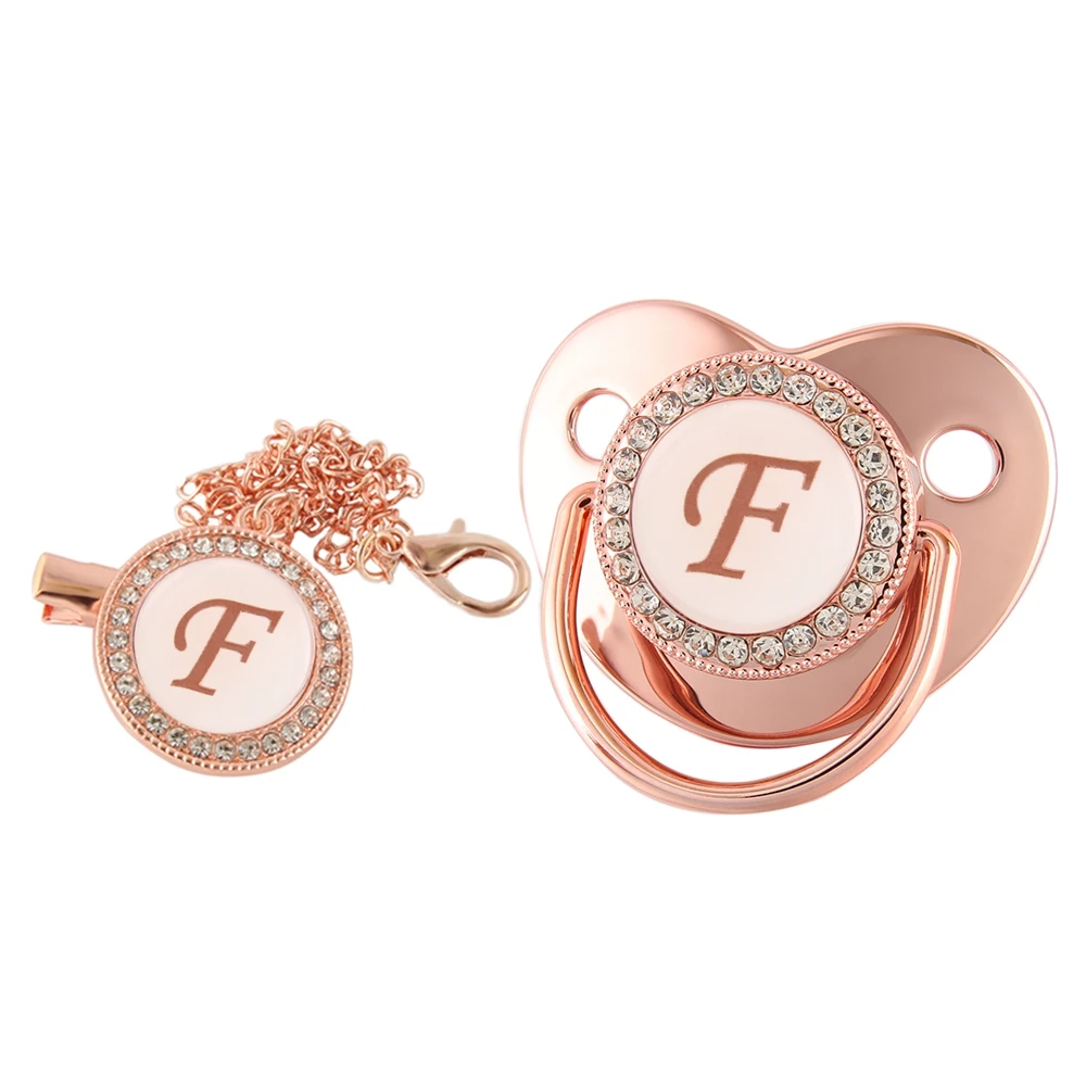 26 Letters Baby Pacifier Clip Rose Gold Bling Pacifiers Holder Silicone Soother Nipple Dummy Baby Shower Gifts