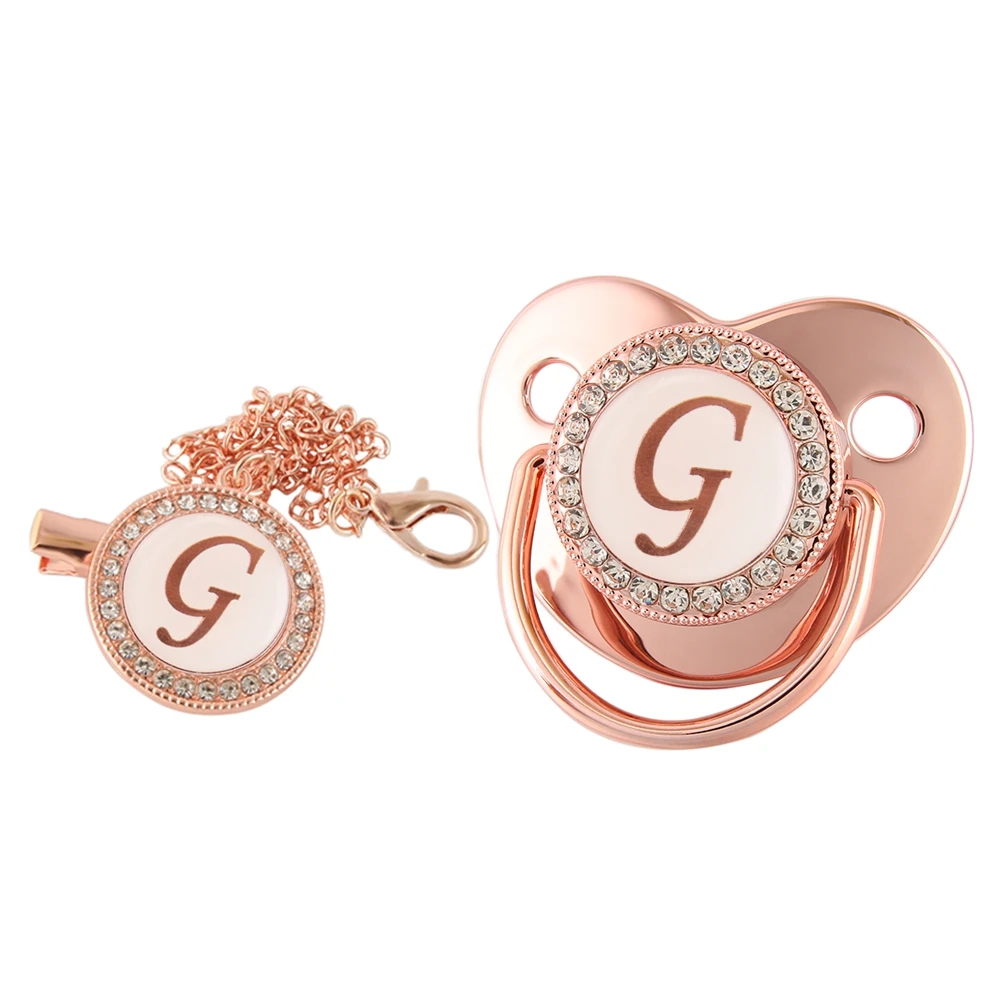 26 Letters Baby Pacifier Clip Rose Gold Bling Pacifiers Holder Silicone Soother Nipple Dummy Baby Shower Gifts